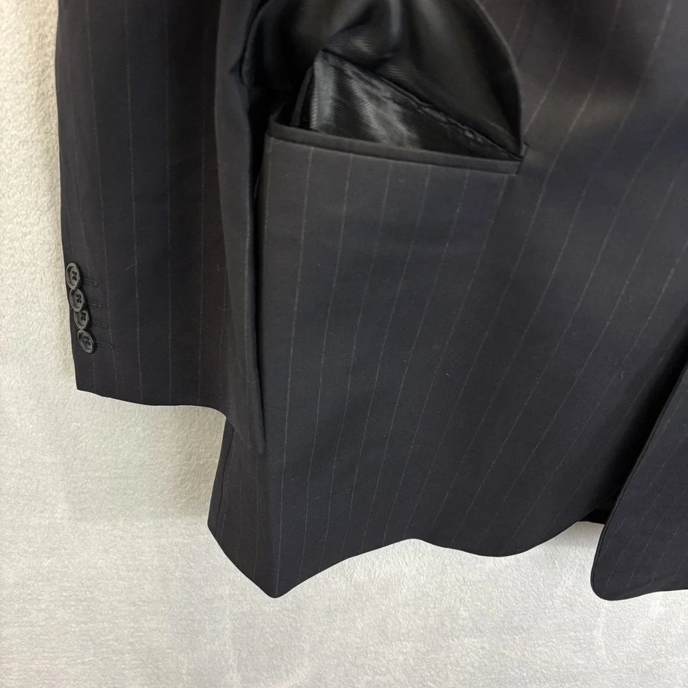 Vintage Gianni Manzoni‎ Italy 140s Wool Pinstripe Suit Jacket Mens 42L Black EUC